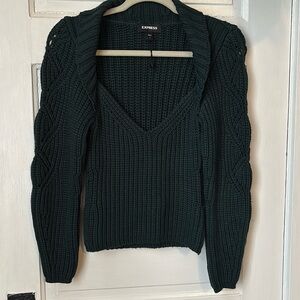 EXPRESS FITTED CHUNKY DEEP V SWEATER WITH COLLAR